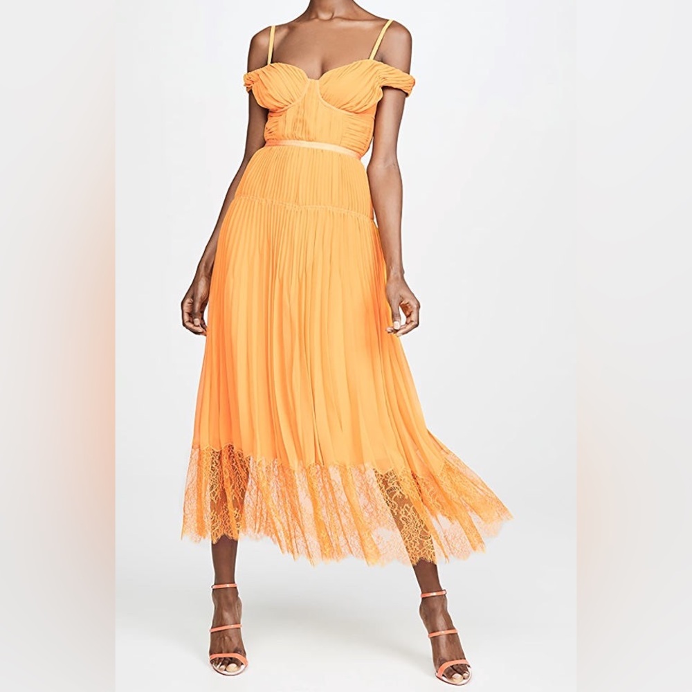 Self-portrait Off Shoulder Pleated Chiffon Dress
